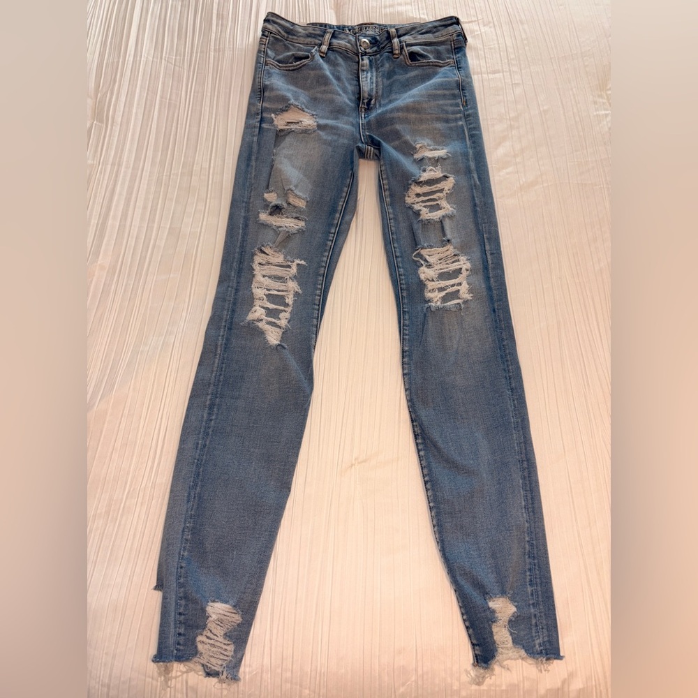 American Eagle Outfitters Blue Distressed Skinny Jeans